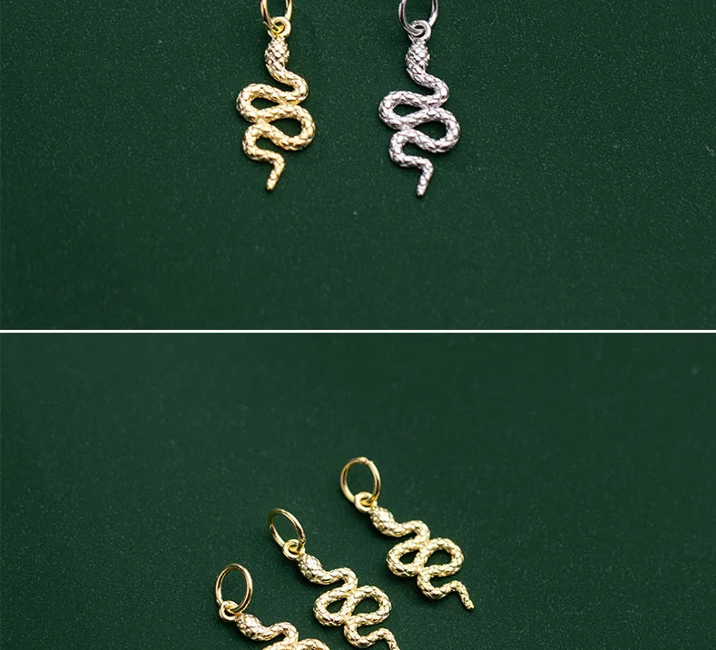 TrustDavis Real 925 Sterling Silver Fashion Sweet Animal Snake Charm Pendant Handmade DIY Accessories Fine Jewelry HY304