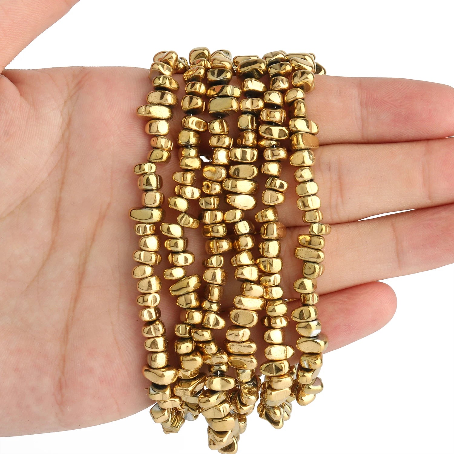 AAA+ Gold-Plated Color Retention Hematite Beads Natural Stone Round Spacer Loose Beads for jewelry Making DIY Bracelet 15inches