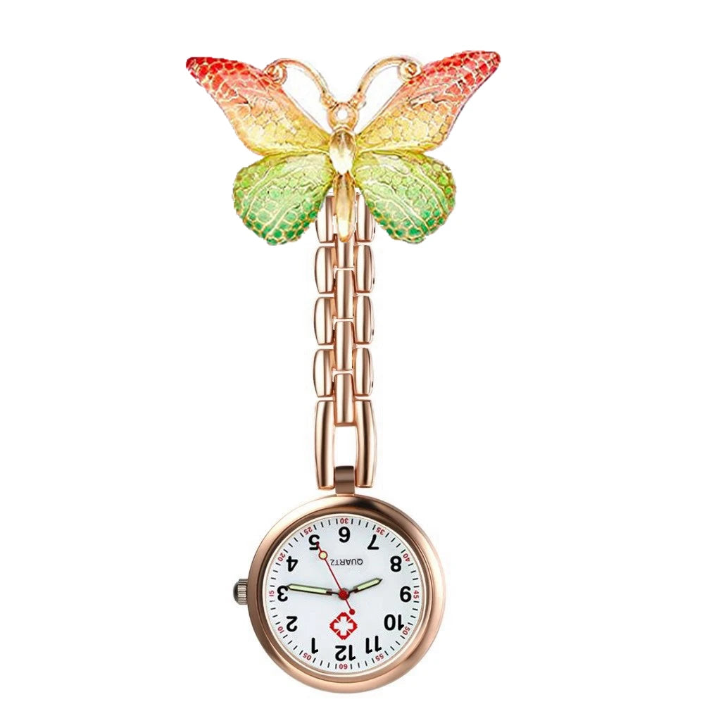 Colourful Resin Butterfly Rose Gold Alloy Small Pins Pocket Watches Nurse Doctor Hospital Medial Transparent Gift Watches Clock