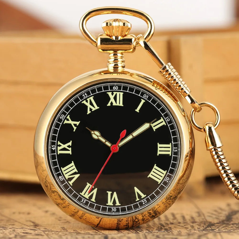Luminous Numbers Dial Mechanical Automatic Pocket Watch Self Winding Pocket Snake Chain Luxury FOB Watch Noctilucent Fluorescent