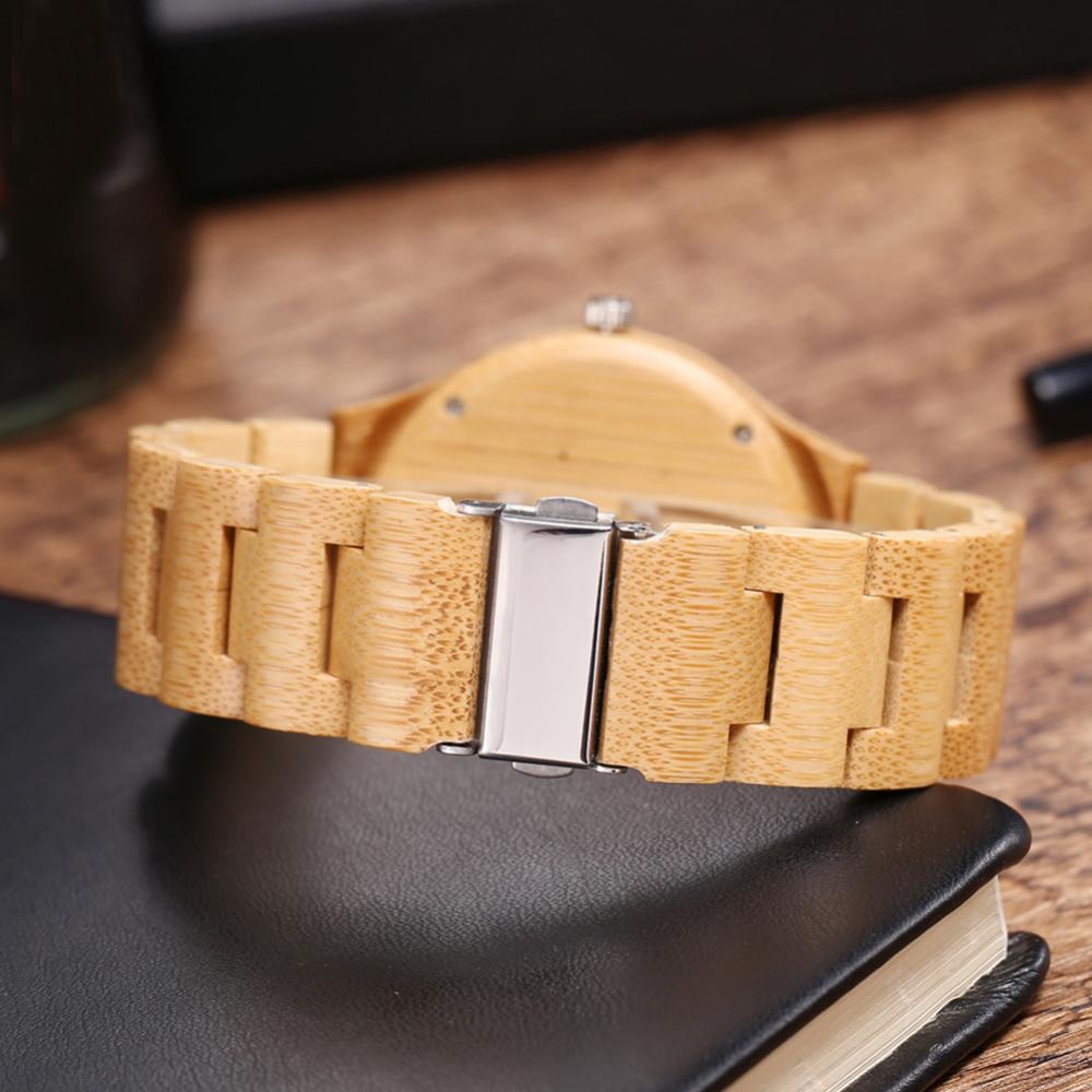 Fashion Men Quartz Wristwatch Wooden No Number Dial Genuine Leather Band Top Handmade Bamboo Male Wood Watch Gift Reloj Hombre