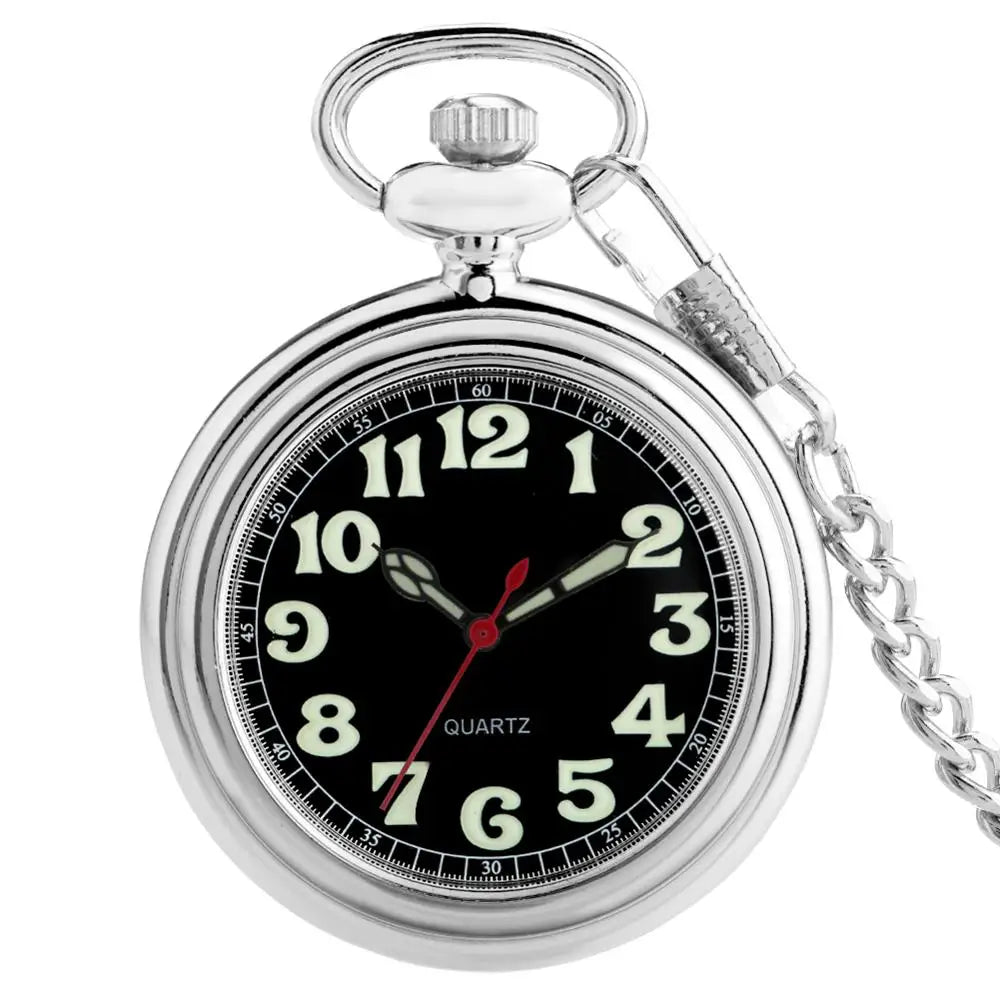 Noctilucent Fluorescent Open Face Arabic Numerals Quartz Pocket Watch Chain Luminous Pendant Jewelry Clock Gifts Men Women Kids