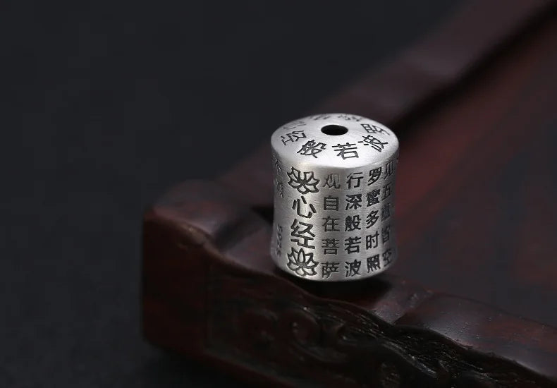 100% 925 Silver Lotus Jewelry Bead Buddhist the Heart Sutra Beaded Pendant Sterling Good Luck Bead Pendant