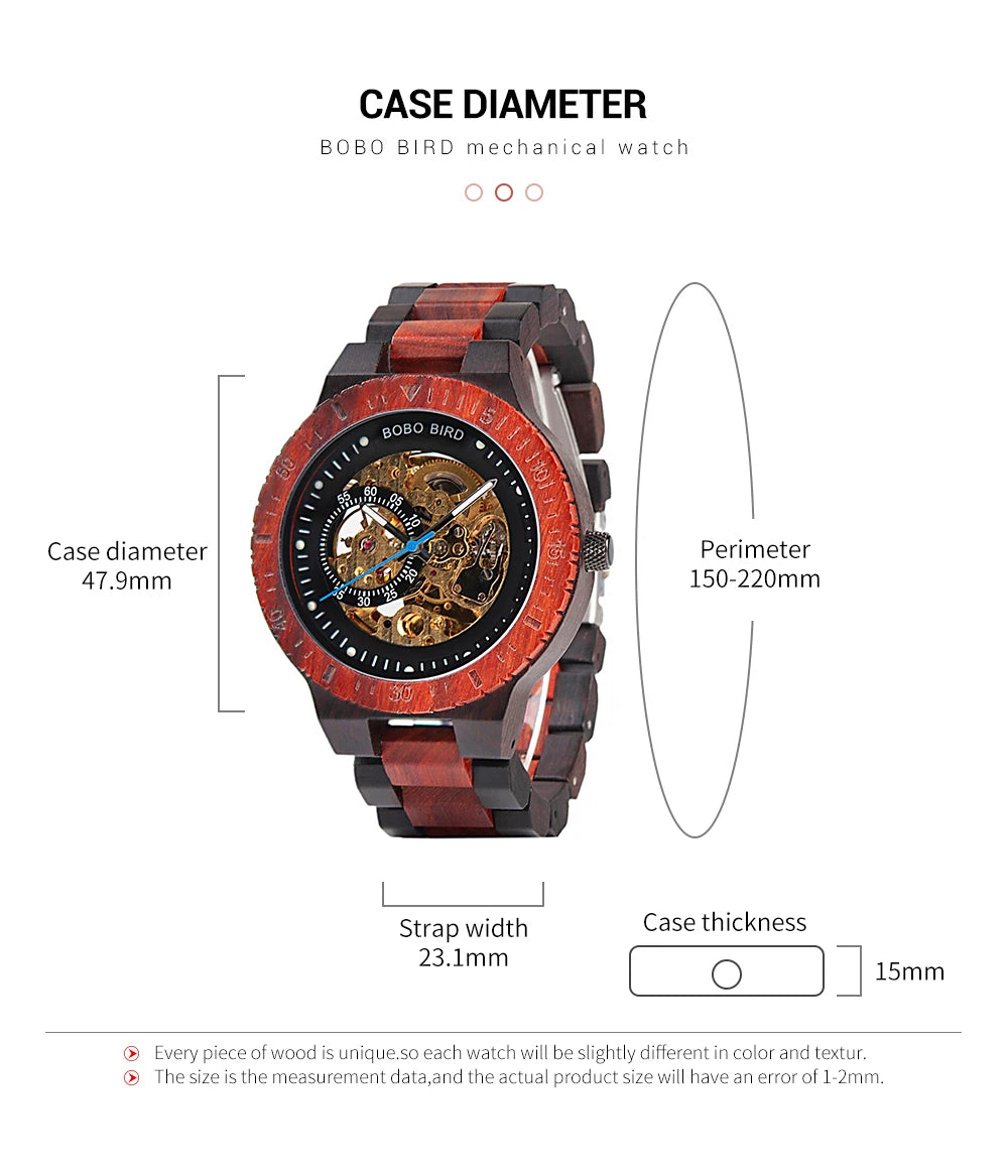 BOBO BIRD Hollow Sandalwood Men's Automatic Mechanical Watch Self-wind Wristwatch With Wood Box Dropshipping Personalized