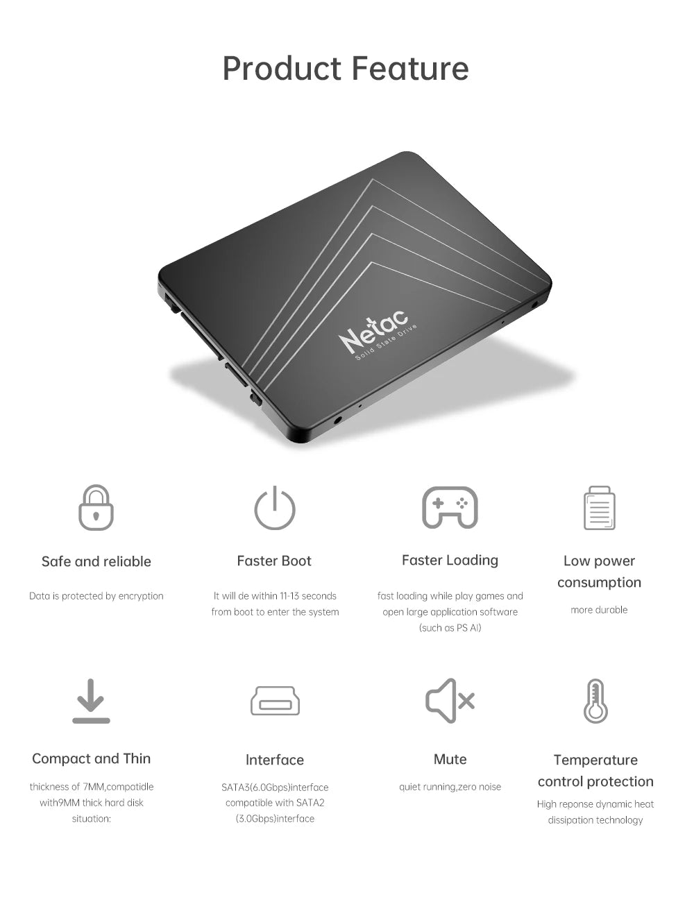 Netac SSD 1tb 2tb 2.5 Inch SSD SATA3 SATA 512gb 256gb 128gb 480gb Internal Solid State Hard Drive Disk for Laptop Desktop