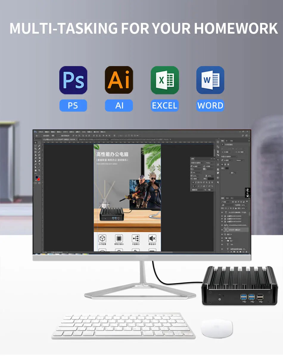 XCY X31Y Fanless Mini PC Intel Core Processor i7 5500U i5 5200U i3 5005U WiFi Gigabit Ethernet Windows Linux Thin Client HTPC