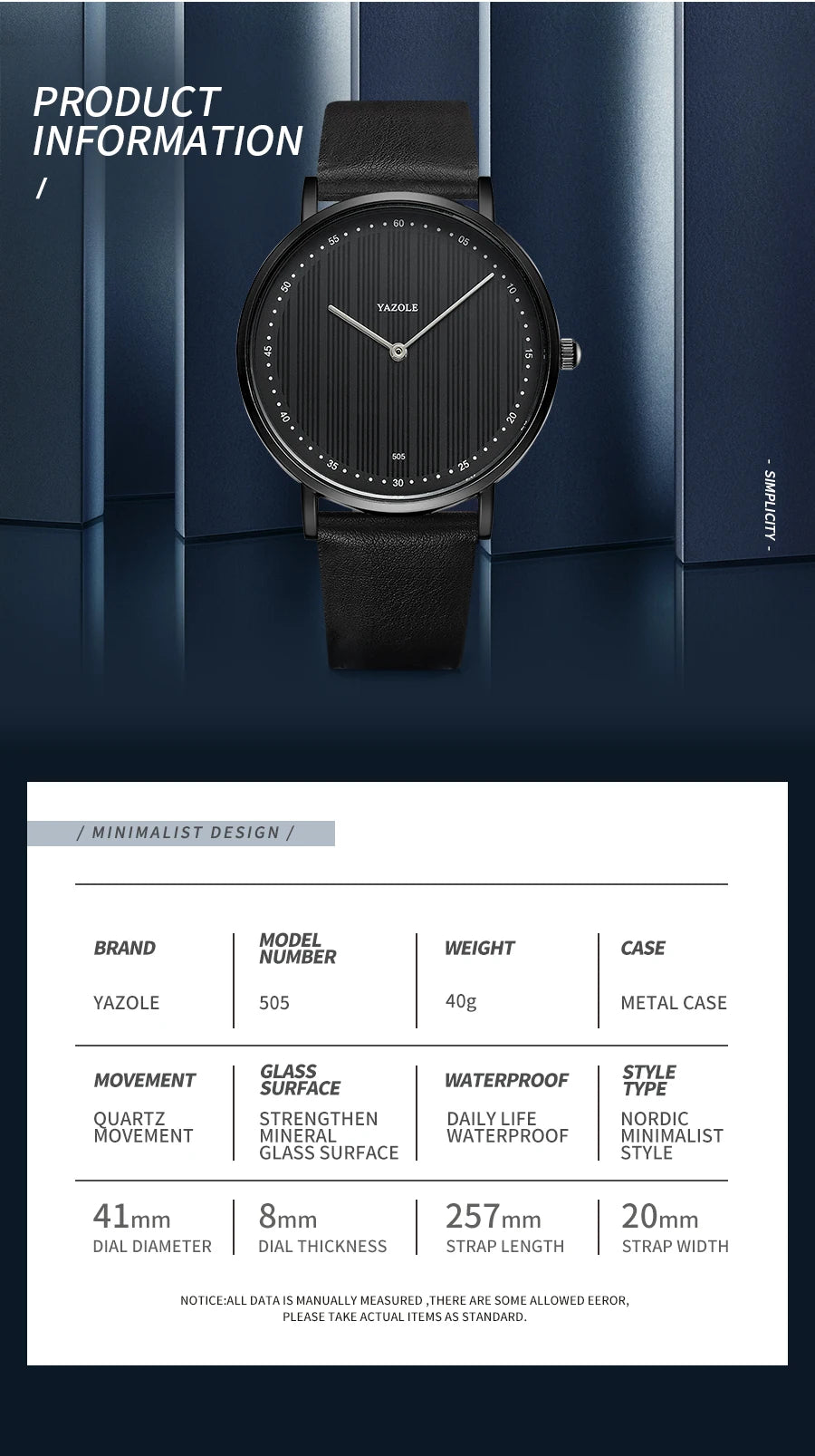 YAZOLE Quartz Watches For Men Casual Minimalist Ultra-thin Mens Watch 30M Waterproof Simple Leather Belt Male Clock montre homme