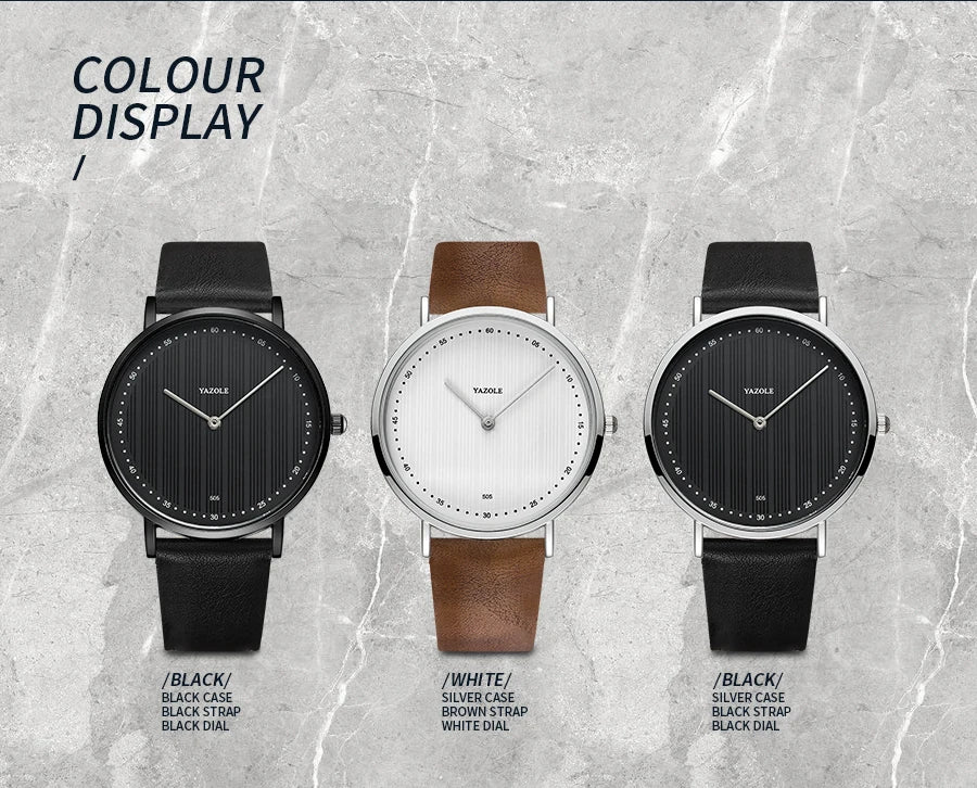 YAZOLE Quartz Watches For Men Casual Minimalist Ultra-thin Mens Watch 30M Waterproof Simple Leather Belt Male Clock montre homme