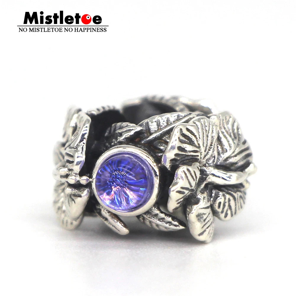 Mistletoe 925 Sterling Silver Hibiscus Stopper Spacer Charm Bead With Natural Labradorite Stone Fit Troll 3.0mm Bracelet Jewelry