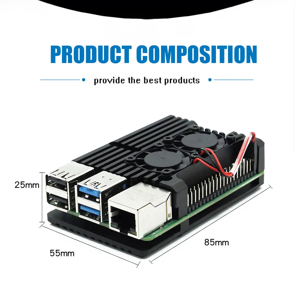 Raspberry Pi 4 Model B Dual Fans CNC Aluminum Alloy Case Metal 5 Color Armor Shell with Heat Sinks for Raspberry Pi 4B/3B+/3B