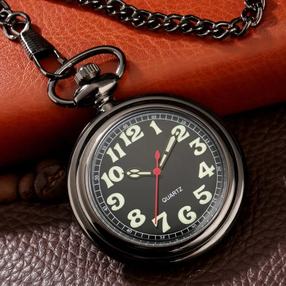 Noctilucent Fluorescent Open Face Arabic Numerals Quartz Pocket Watch Chain Luminous Pendant Jewelry Clock Gifts Men Women Kids