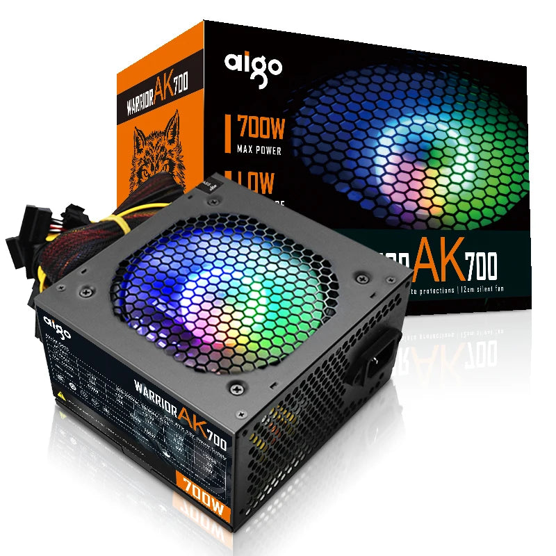 Aigo AK 500W 600W 700W PC PSU Power Supply Unit Gaming Quiet 120mm RGB Fan 220V ATX Desktop computer Power Supply for 7800x3d