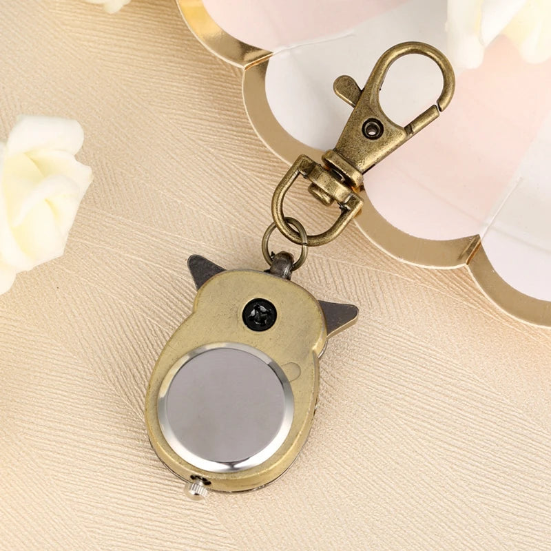 Vintage Bronze Cute Owl Keychains Pocket Watch Fob Chain Key Chains Flip Case Hour Clock for Men Women Animals Pocket Watches