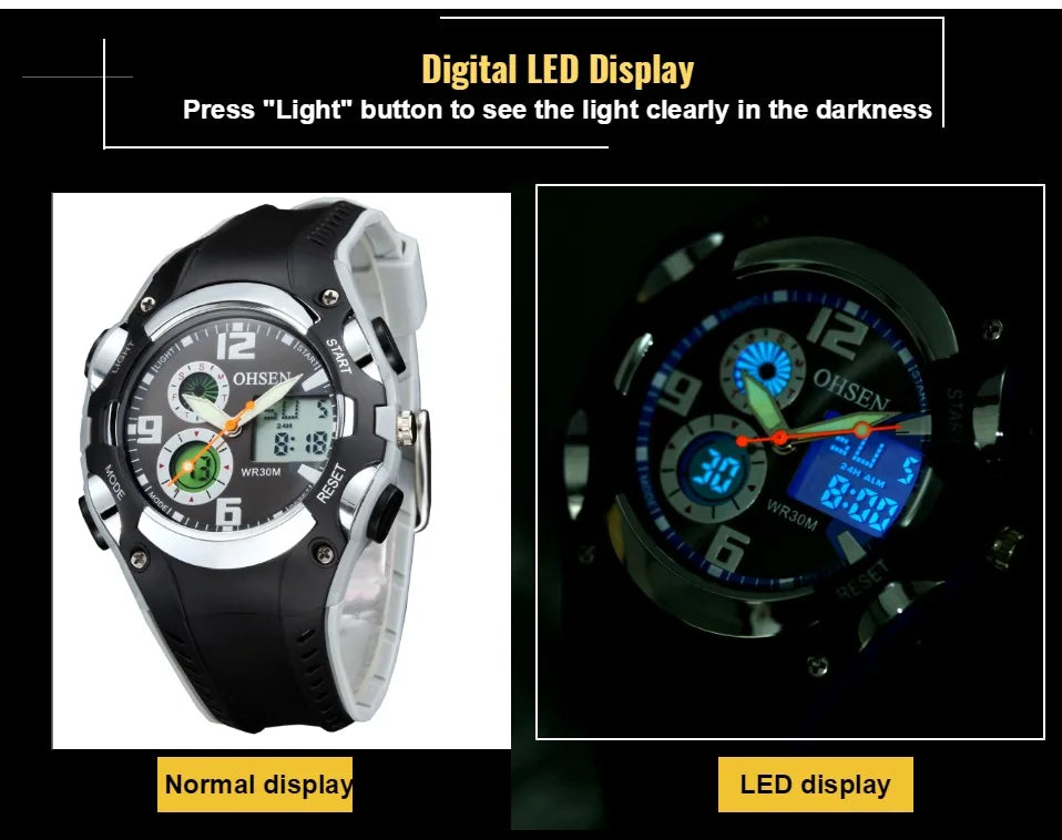 OHSEN Fashion Children Watches Digital LED Analog Watch Boys Girls Quartz Wriwatch Kids Sport Wristwatch Alarm Electronic Clocks