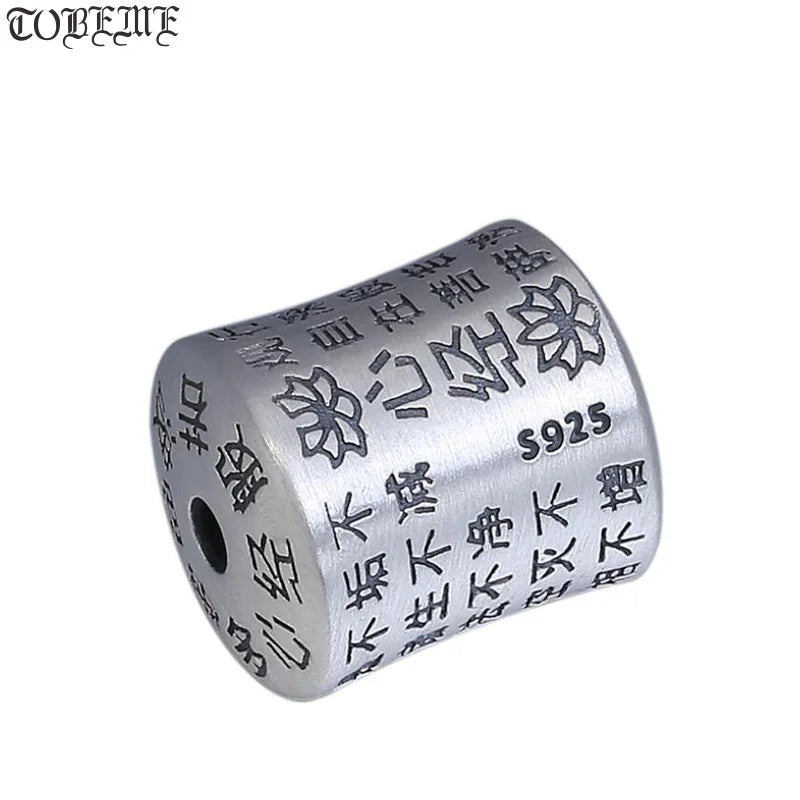 100% 925 Silver Lotus Jewelry Bead Buddhist the Heart Sutra Beaded Pendant Sterling Good Luck Bead Pendant