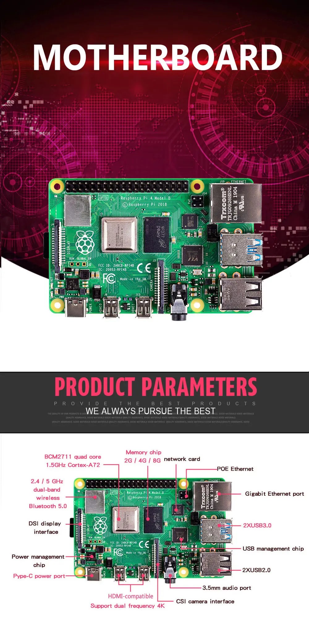 Raspberry Pi 4 Model B 2/4/8GB RAM + Case + Fan + Heat Sink + Power Adapter + 32/64 GB SD Card +HDMI-compatible Cable for RPI 4B