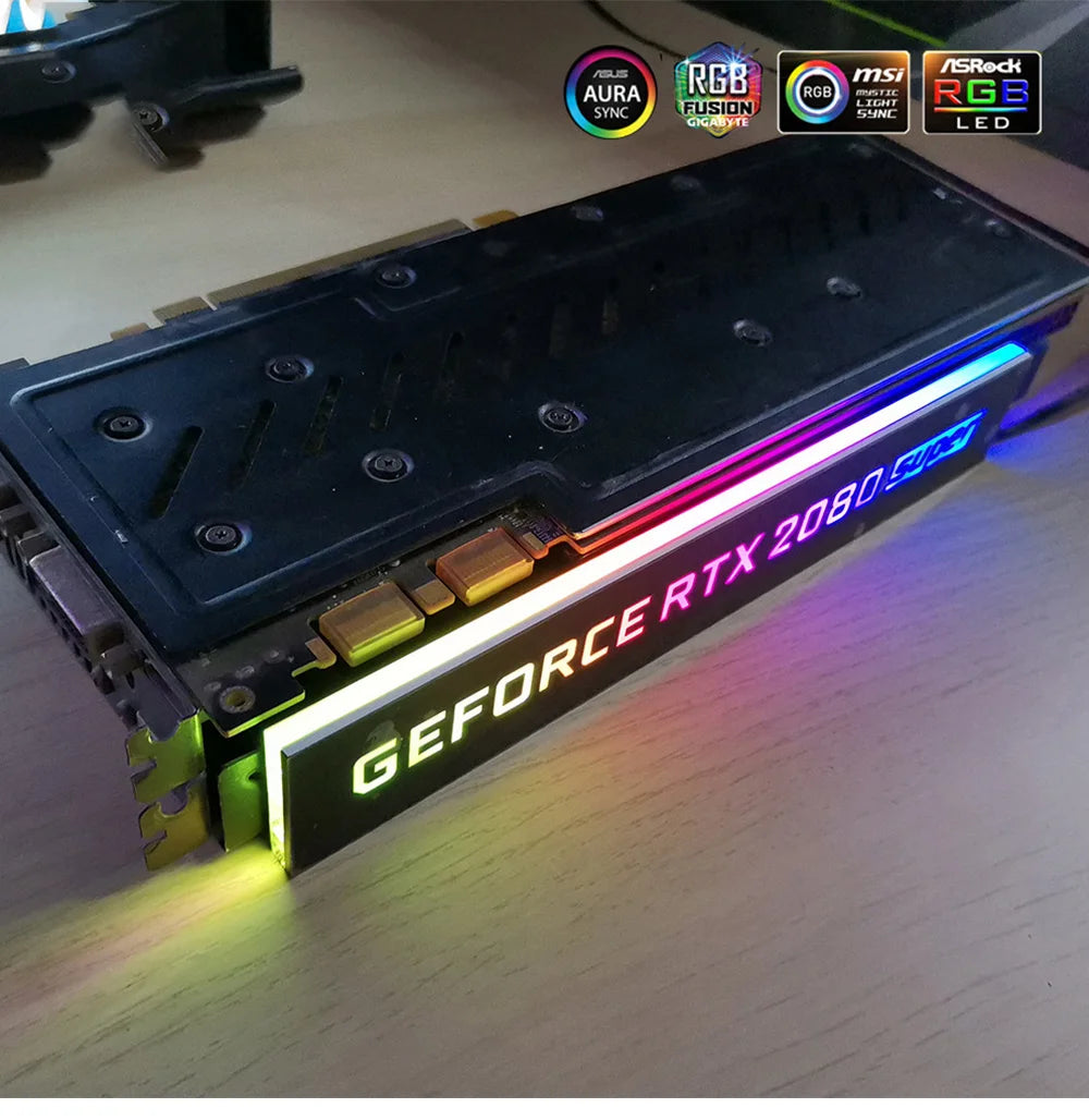 RGB GPU Side Panel Customizable A-RGB VGA Decoration Video Card Cover Customize 5V3PIN/12V4PIN AURA PC MOD PC Case MOD RTX GTX