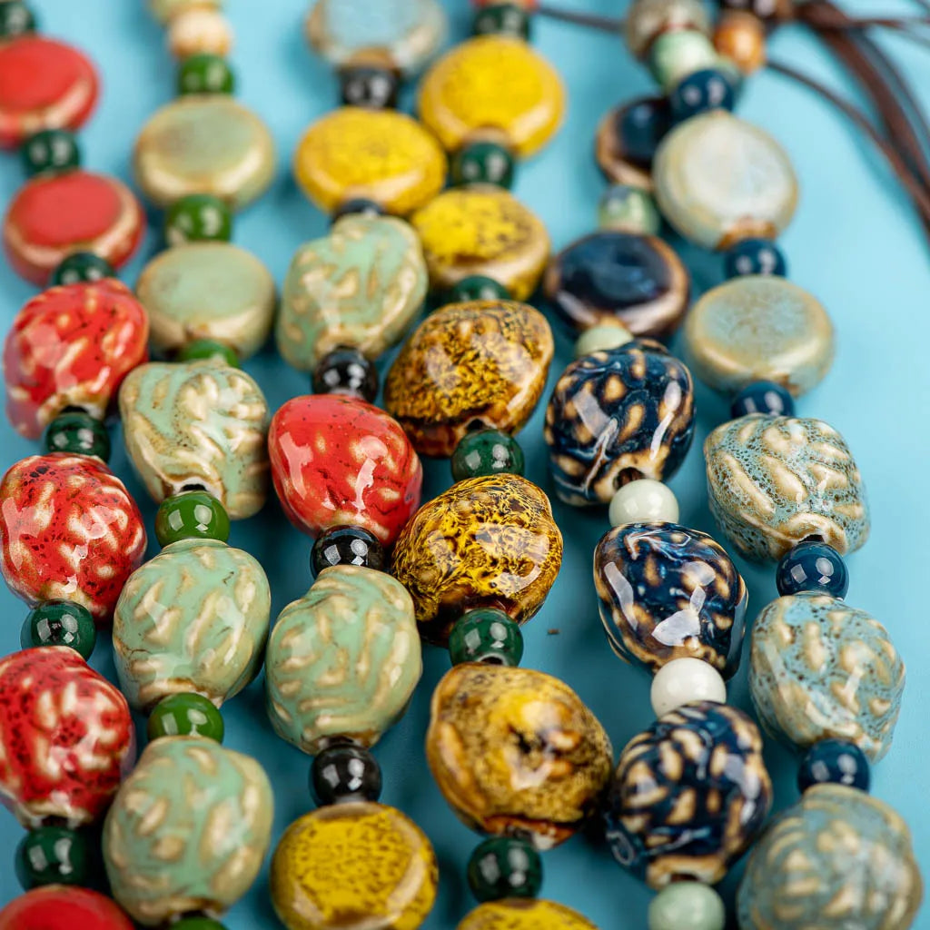 Porcelain Rose Colorful Retro Irregular Shape Ceramic Beads Gift Neckalce Wholesale Necklaces & Pendants For Women #XN008