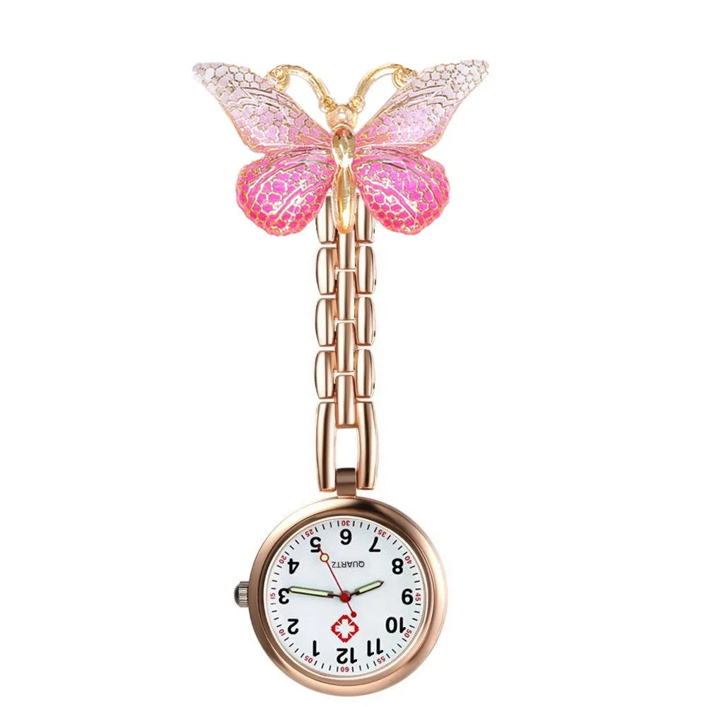 Colourful Resin Butterfly Rose Gold Alloy Small Pins Pocket Watches Nurse Doctor Hospital Medial Transparent Gift Watches Clock