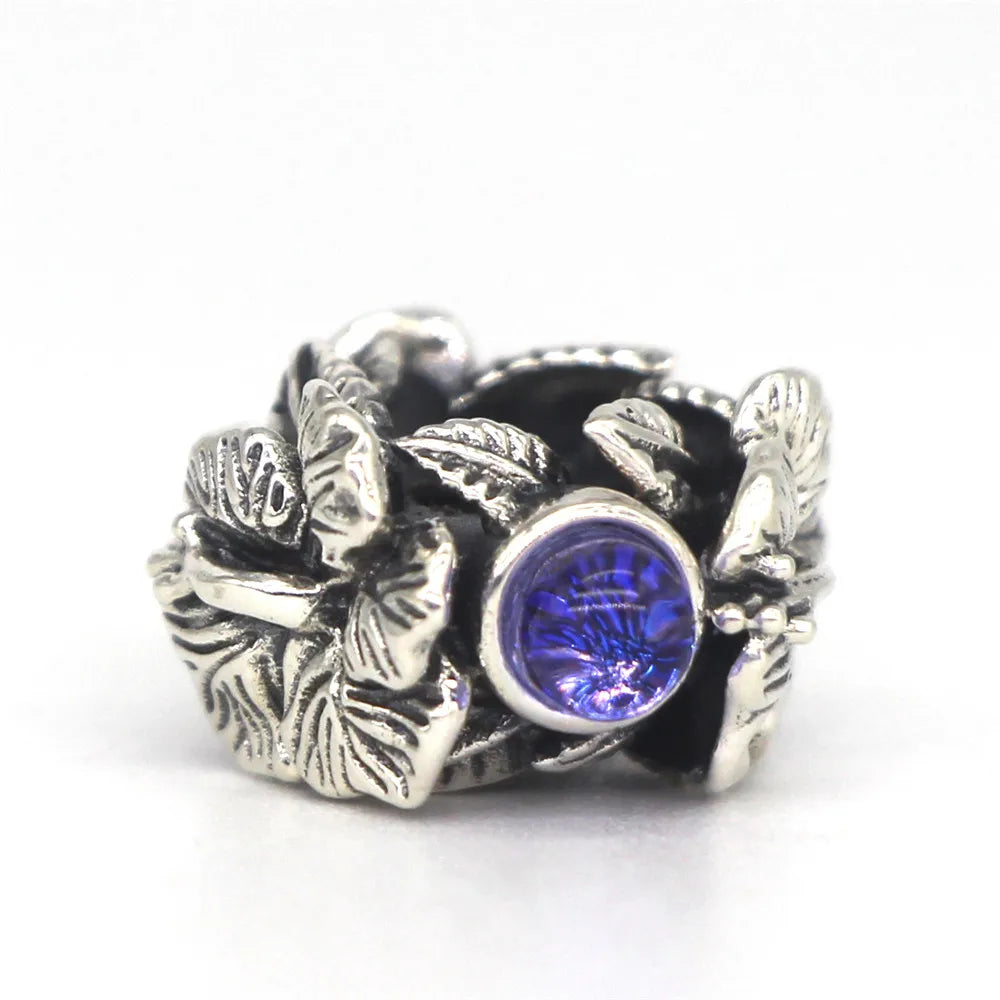 Mistletoe 925 Sterling Silver Hibiscus Stopper Spacer Charm Bead With Natural Labradorite Stone Fit Troll 3.0mm Bracelet Jewelry