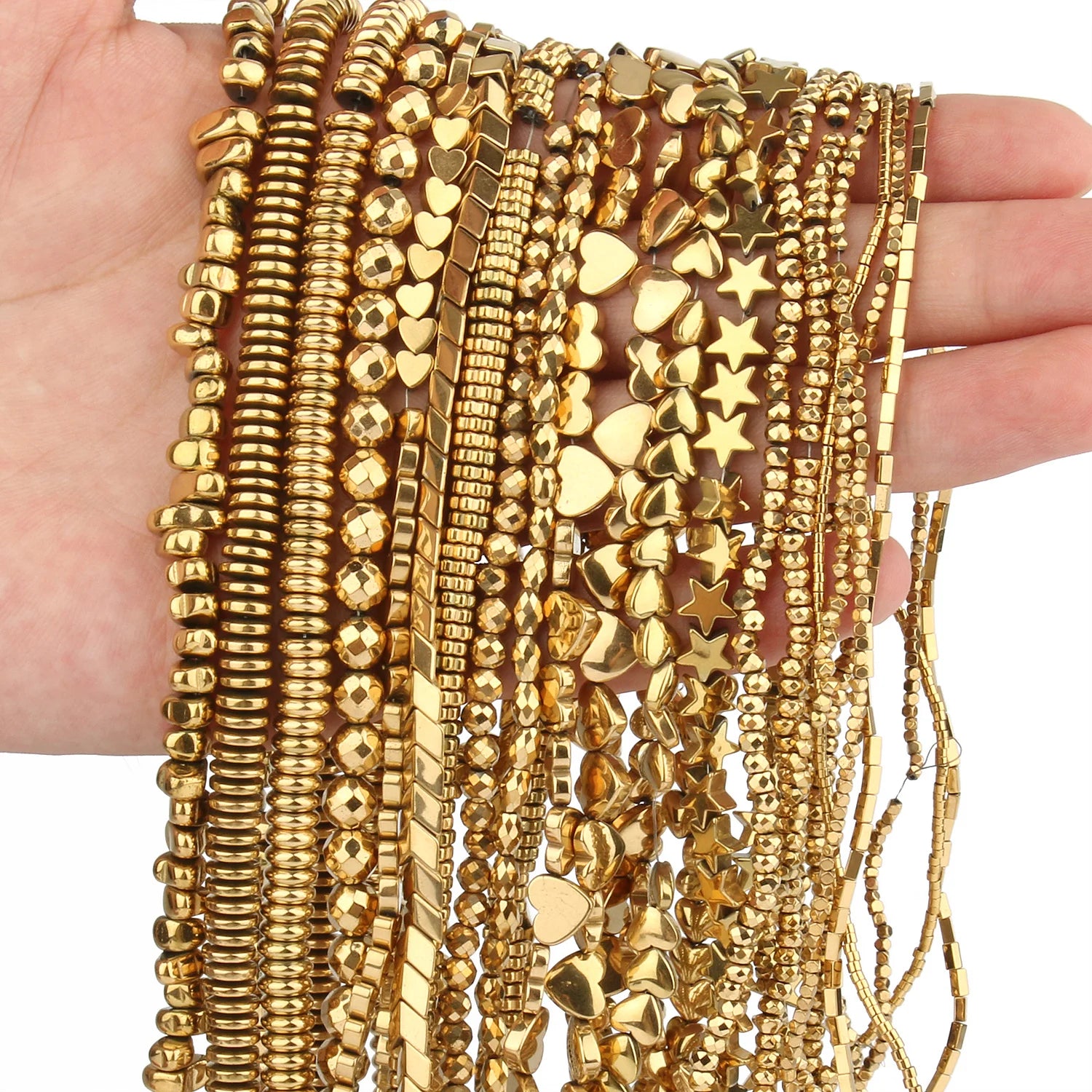 AAA+ Gold-Plated Color Retention Hematite Beads Natural Stone Round Spacer Loose Beads for jewelry Making DIY Bracelet 15inches
