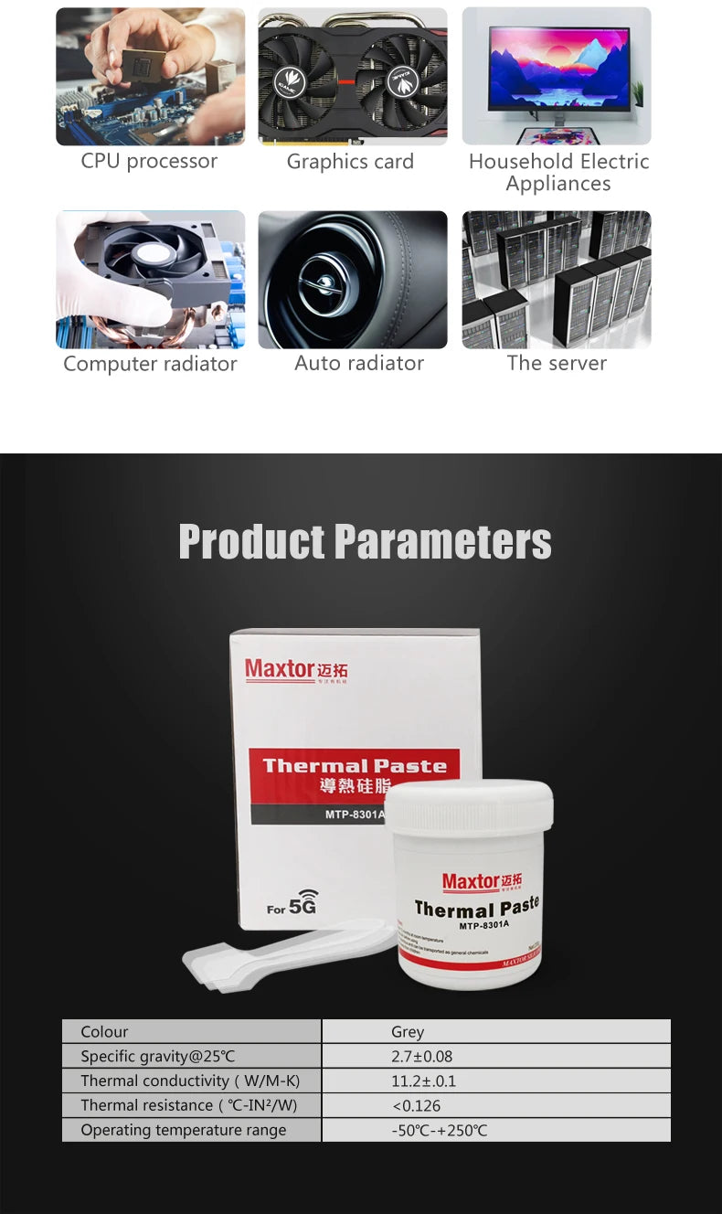 Maxtor Thermal Paste 200g CPU Paste Non-Conductive Thermal Conductive Grease Paste Heat Transfer Grease for CPU Graphics Cooling