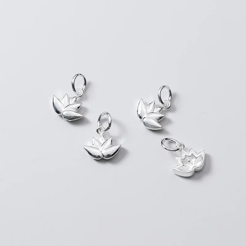 925 Sterling Silver Beautiful Lotus Flower Dangle Necklace Charms Women Decoration Silver Charms DIY Jewelry Fine Accessories