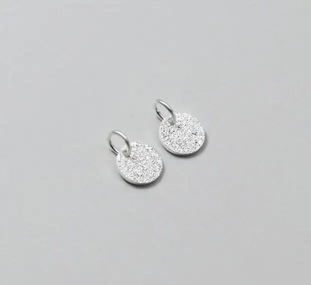 2pcs 925 Sterling Silver Flash Sand Round Card Pendant 6mm S925 Silver Sequin Charms Fit Necklace Bracelets DIY Jewelry Making