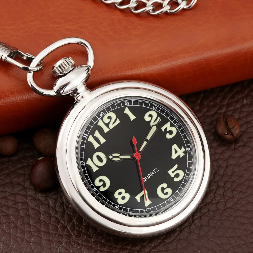 Noctilucent Fluorescent Open Face Arabic Numerals Quartz Pocket Watch Chain Luminous Pendant Jewelry Clock Gifts Men Women Kids