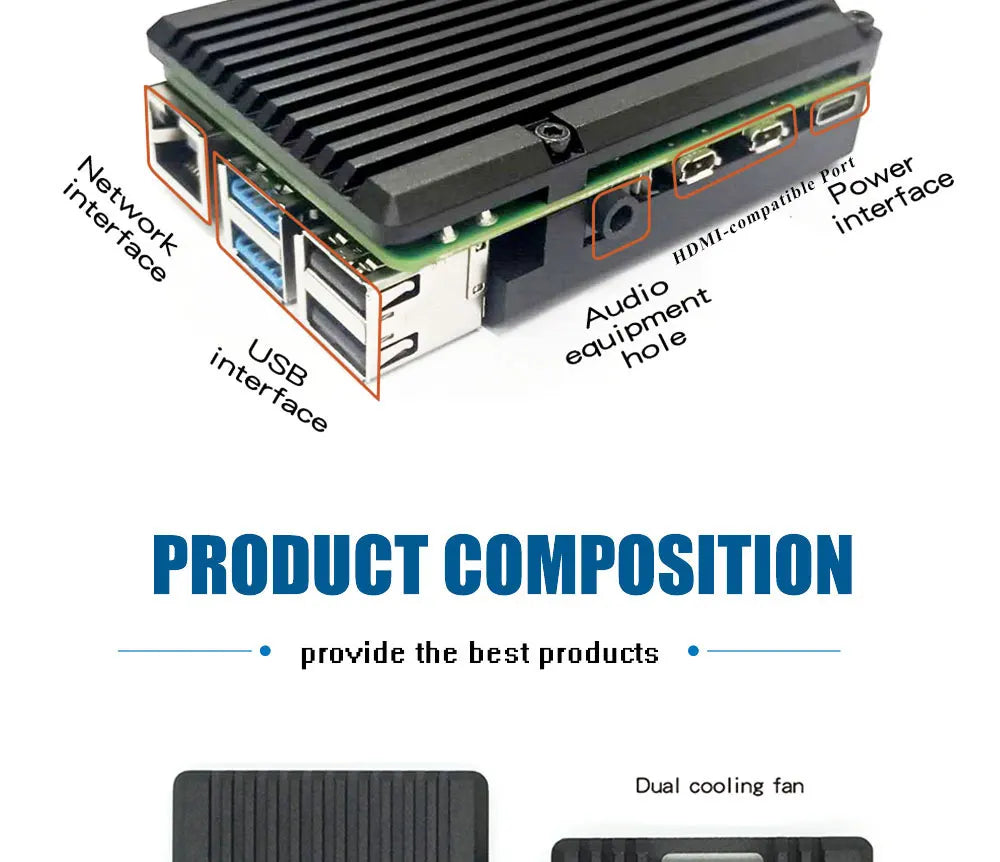 Raspberry Pi 4 Model B Dual Fans CNC Aluminum Alloy Case Metal 5 Color Armor Shell with Heat Sinks for Raspberry Pi 4B/3B+/3B