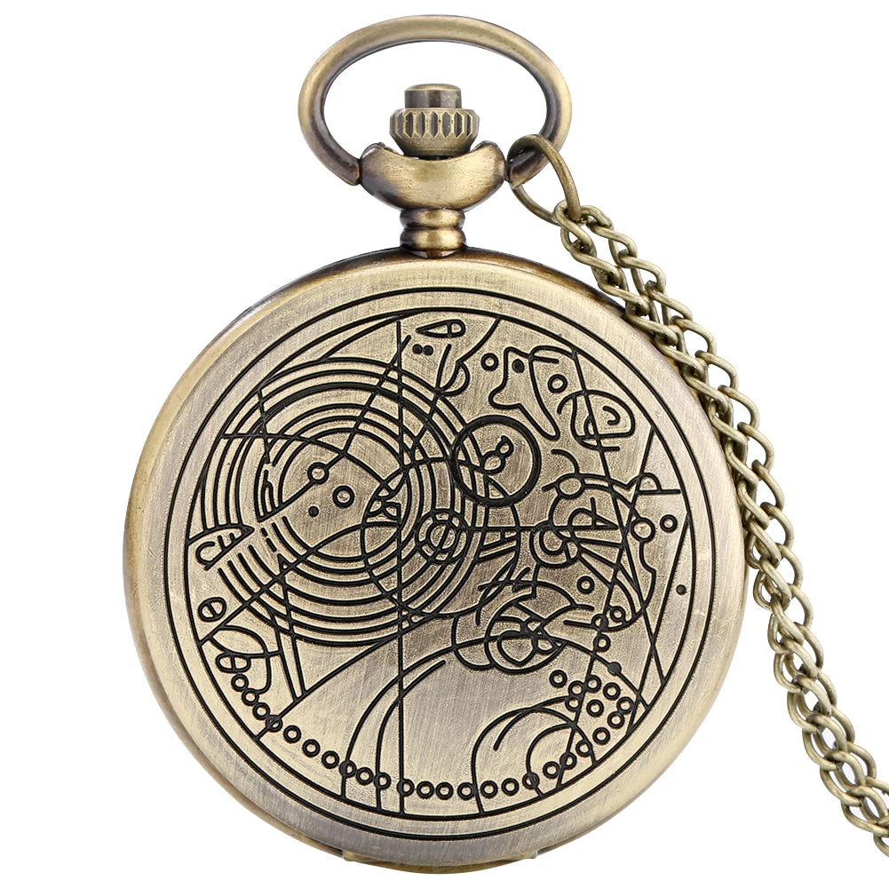 Antique Retro Bronze Compass Prague Astronomical Design Analog Pocket Watch Quartz Necklace Clock Men Women Fob Watches Pendant