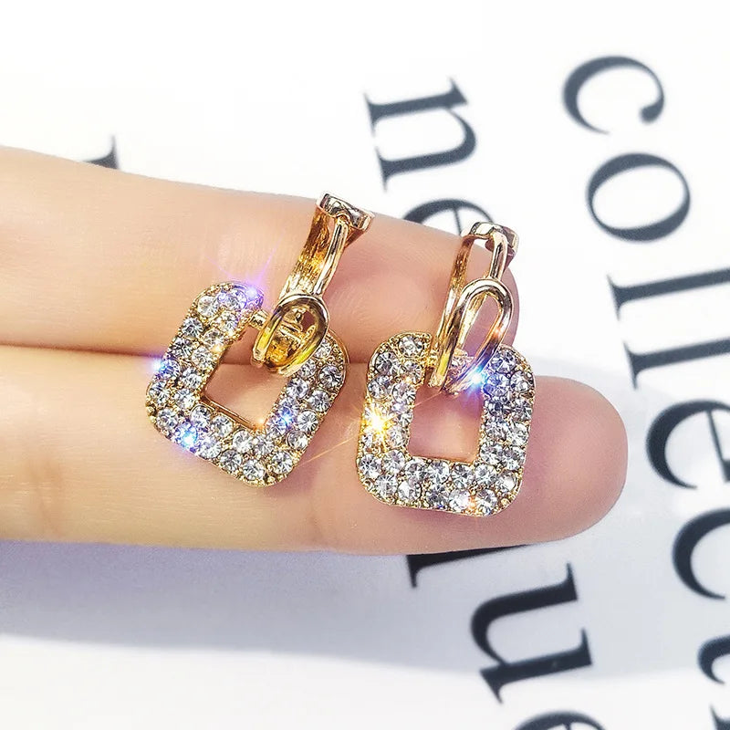 S925 Silver Needle Super Flash Fashion Ear Buckle Temperament Wild Net Red Earrings Geometric Square Rhinestone Earrings Jewelry