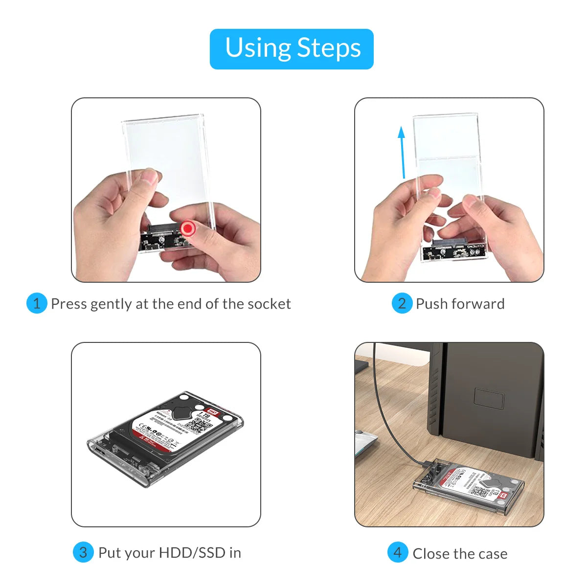 ORICO 2.5'' Transparent HDD Case SATA to USB 3.1 Gen2 10Gbps External Hard Drive Case HDD Enclosure SSD Disk Case Support UASP