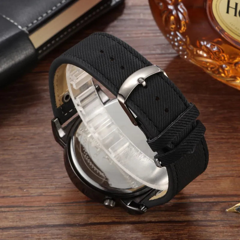 Fashion Cowboy Blue Denim Watches Men Sports Watches 2 Time Zone Leather Strap Quartz Wristwatches Man Watch Relogio Masculino