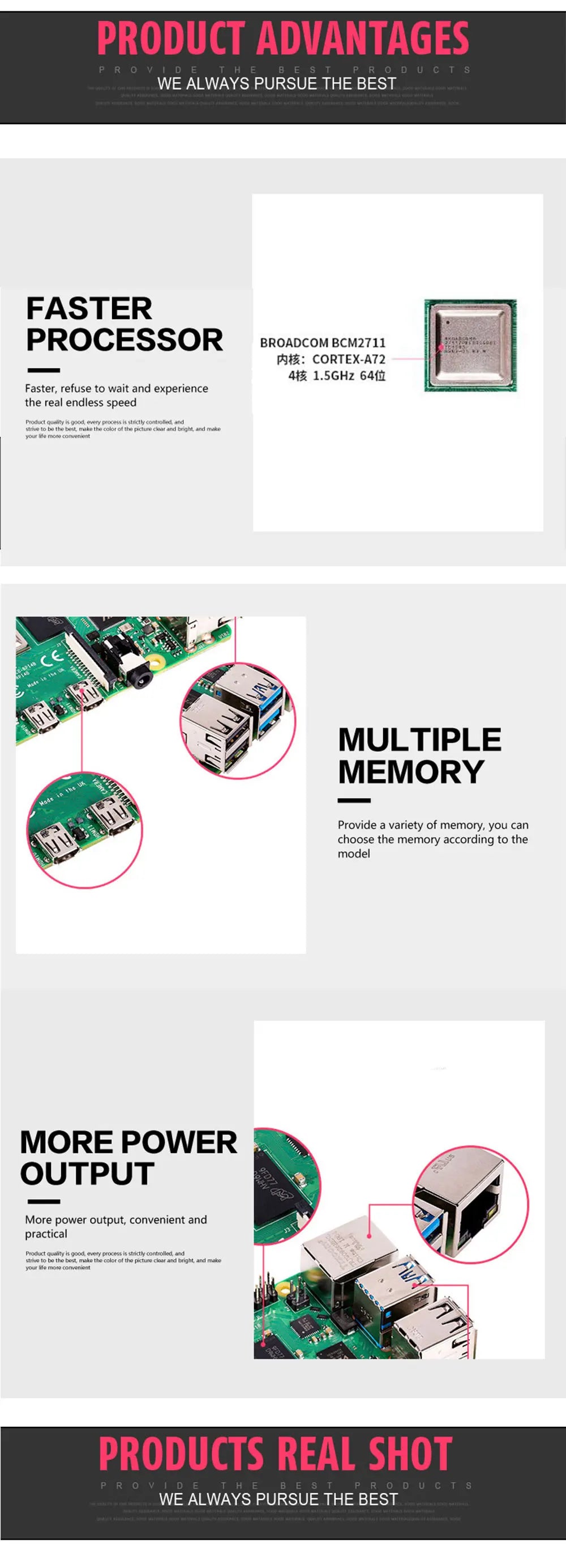 Raspberry Pi 4 Model B 2/4/8GB RAM + Case + Fan + Heat Sink + Power Adapter + 32/64 GB SD Card +HDMI-compatible Cable for RPI 4B