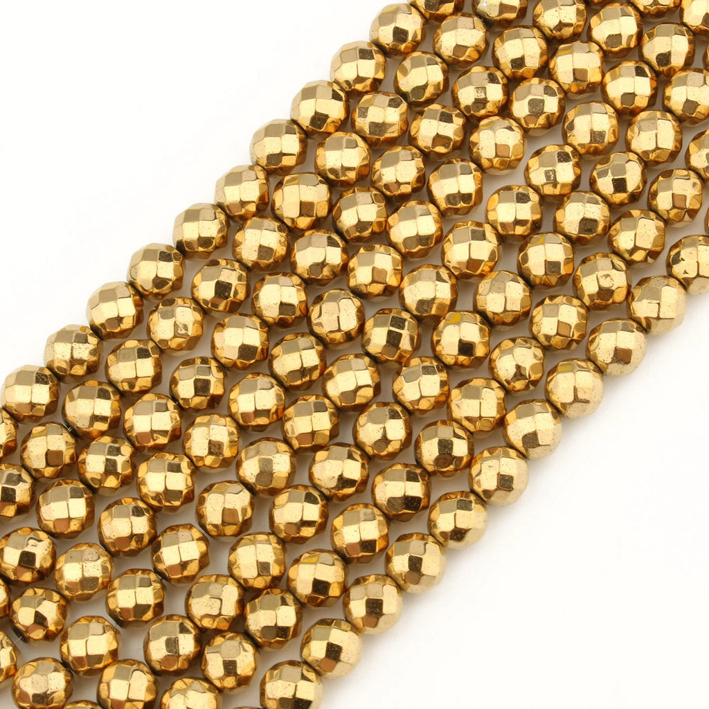 AAA+ Gold-Plated Color Retention Hematite Beads Natural Stone Round Spacer Loose Beads for jewelry Making DIY Bracelet 15inches