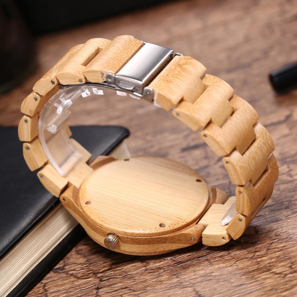 Fashion Men Quartz Wristwatch Wooden No Number Dial Genuine Leather Band Top Handmade Bamboo Male Wood Watch Gift Reloj Hombre