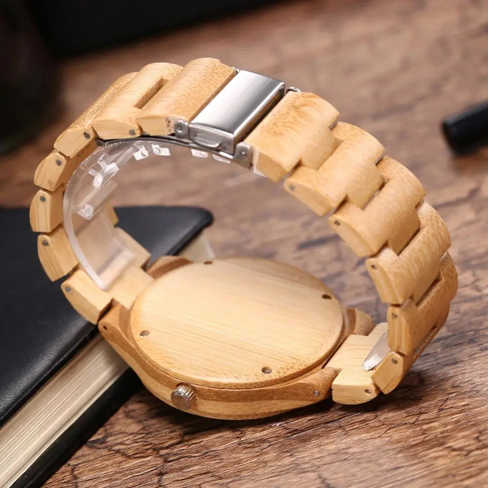 Fashion Men Quartz Wristwatch Wooden No Number Dial Genuine Leather Band Top Handmade Bamboo Male Wood Watch Gift Reloj Hombre