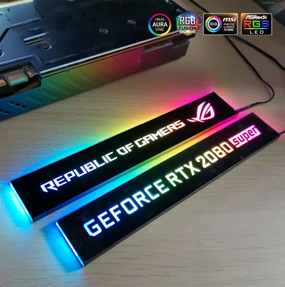 RGB GPU Side Panel Customizable A-RGB VGA Decoration Video Card Cover Customize 5V3PIN/12V4PIN AURA PC MOD PC Case MOD RTX GTX