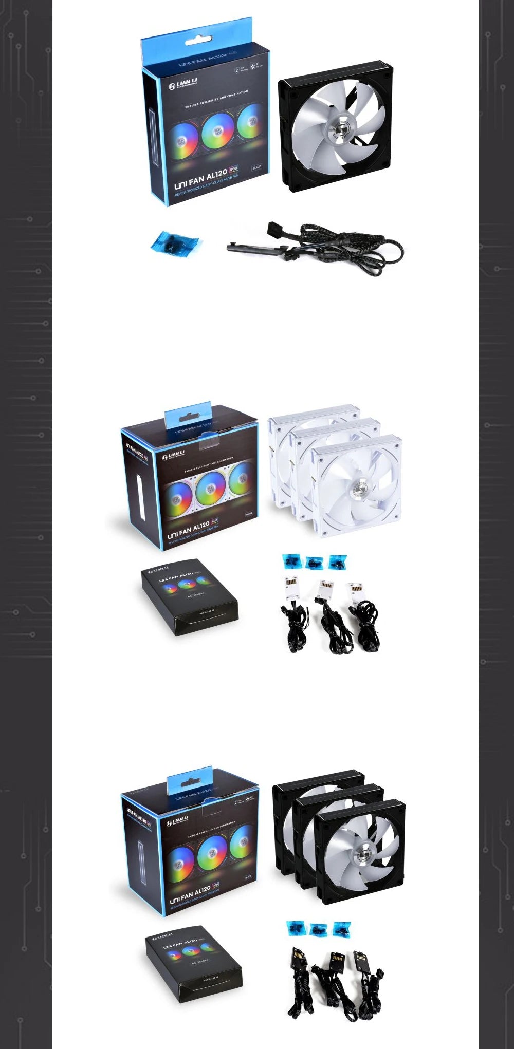 Lian Li UNI Fan AL120 ARGB Cableless Fan Support L-Connect 3 PWM Silent Low Noise High RPM MB SYNC Control Triple Pack