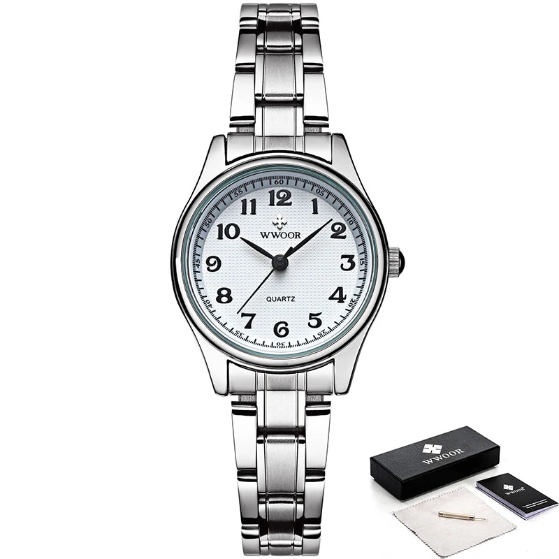 WWOOR Watch Women fashion Designer Style Quartz Casual Ladies Wrist Watch arabic numerals Small Bracelet Watches Stainless Steel