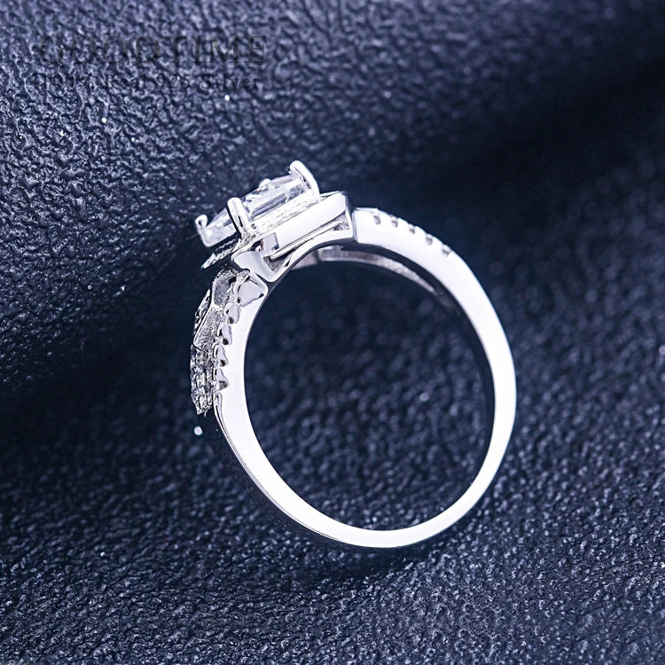 Luxury Women Ring Pure 925 Sterling Silver Ring Square Zircon Rhinestone Bride Wedding Jewelry Gift Accessories For Party