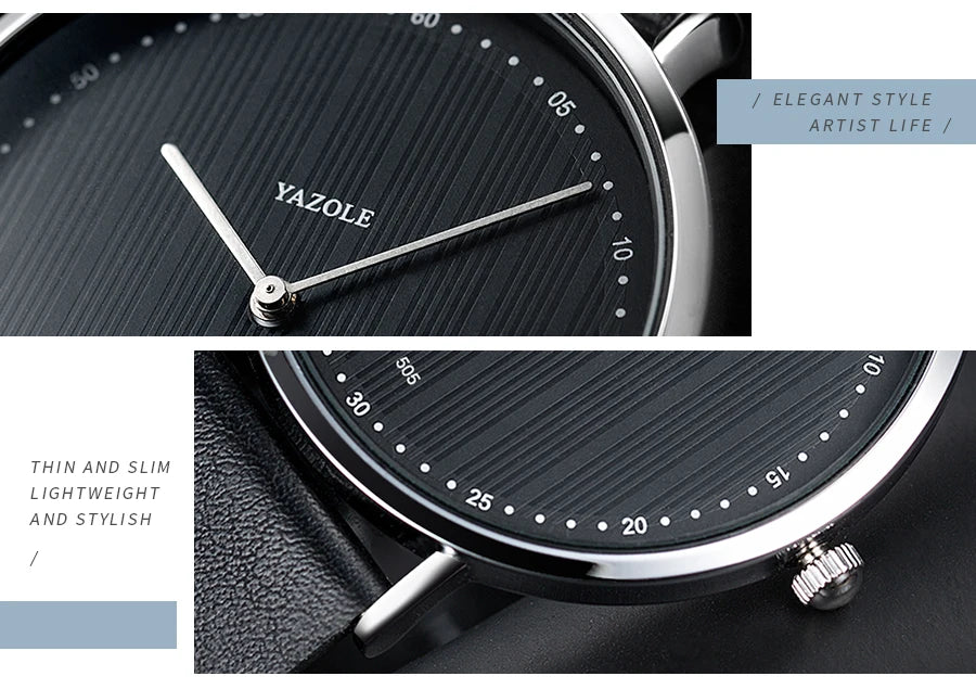 YAZOLE Men's Watches Classic Black Brown Quartz Wrist Watches for Men Women Leisure Simple Man Watch Clock Gift Reloj Hombre