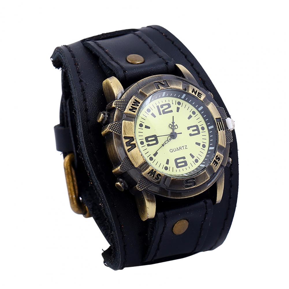 Dropshipping Vintage Women Men Punk Faux Leather Round Dial Quartz Bracelet Wrist Watches
