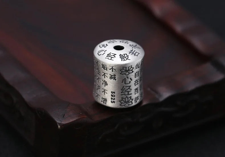 100% 925 Silver Lotus Jewelry Bead Buddhist the Heart Sutra Beaded Pendant Sterling Good Luck Bead Pendant
