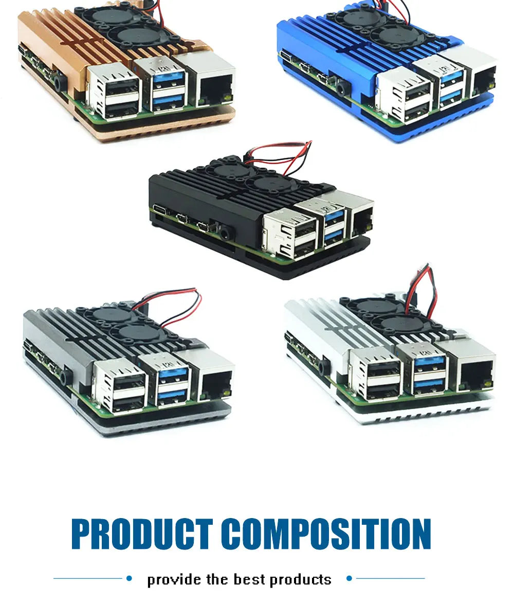 Raspberry Pi 4 Model B Dual Fans CNC Aluminum Alloy Case Metal 5 Color Armor Shell with Heat Sinks for Raspberry Pi 4B/3B+/3B