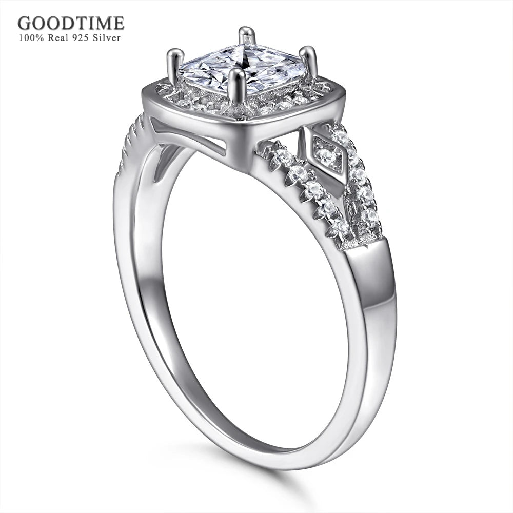 Luxury Women Ring Pure 925 Sterling Silver Ring Square Zircon Rhinestone Bride Wedding Jewelry Gift Accessories For Party