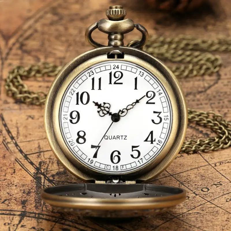 Exquisite Emerald-green Stone Bronze Case Quartz Pocket Watch Simple White Dial Chain Clock Necklace Pendant Watch for Men Women