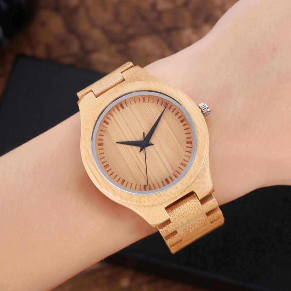 Fashion Men Quartz Wristwatch Wooden No Number Dial Genuine Leather Band Top Handmade Bamboo Male Wood Watch Gift Reloj Hombre