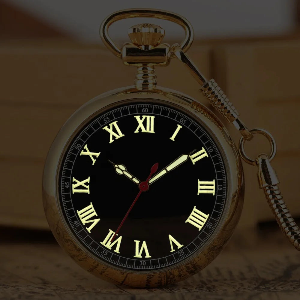 Luminous Numbers Dial Mechanical Automatic Pocket Watch Self Winding Pocket Snake Chain Luxury FOB Watch Noctilucent Fluorescent
